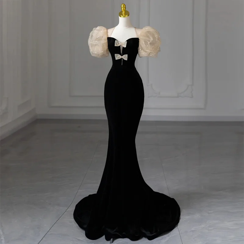 

Ele Bla Evening Gown Slim Fit Fi Tail Sle for Banquet Art Exam Hepburn Inspired High End Sensation Host Dr