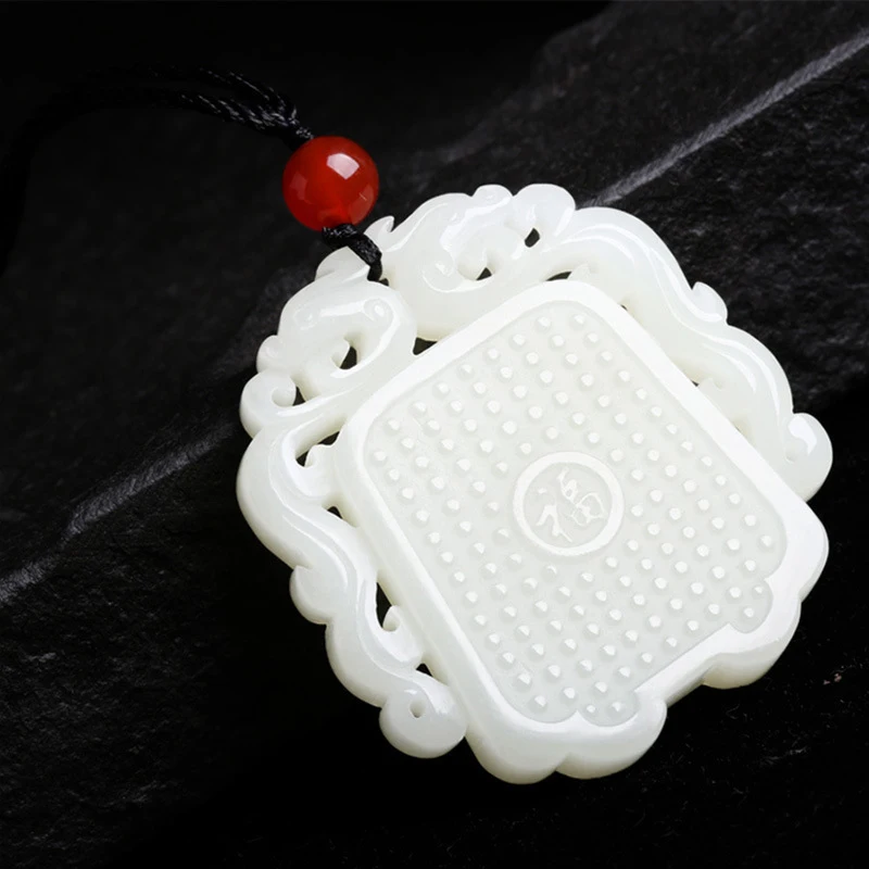 Hetian white jade pendant with character Fu two, suitable both men women, fashionable and versatile