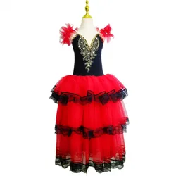 Vermelho espanhol vestido romântico tutu para meninas adultas longo tutu saia para meninas macio tule longo vestido trajes de desempenho