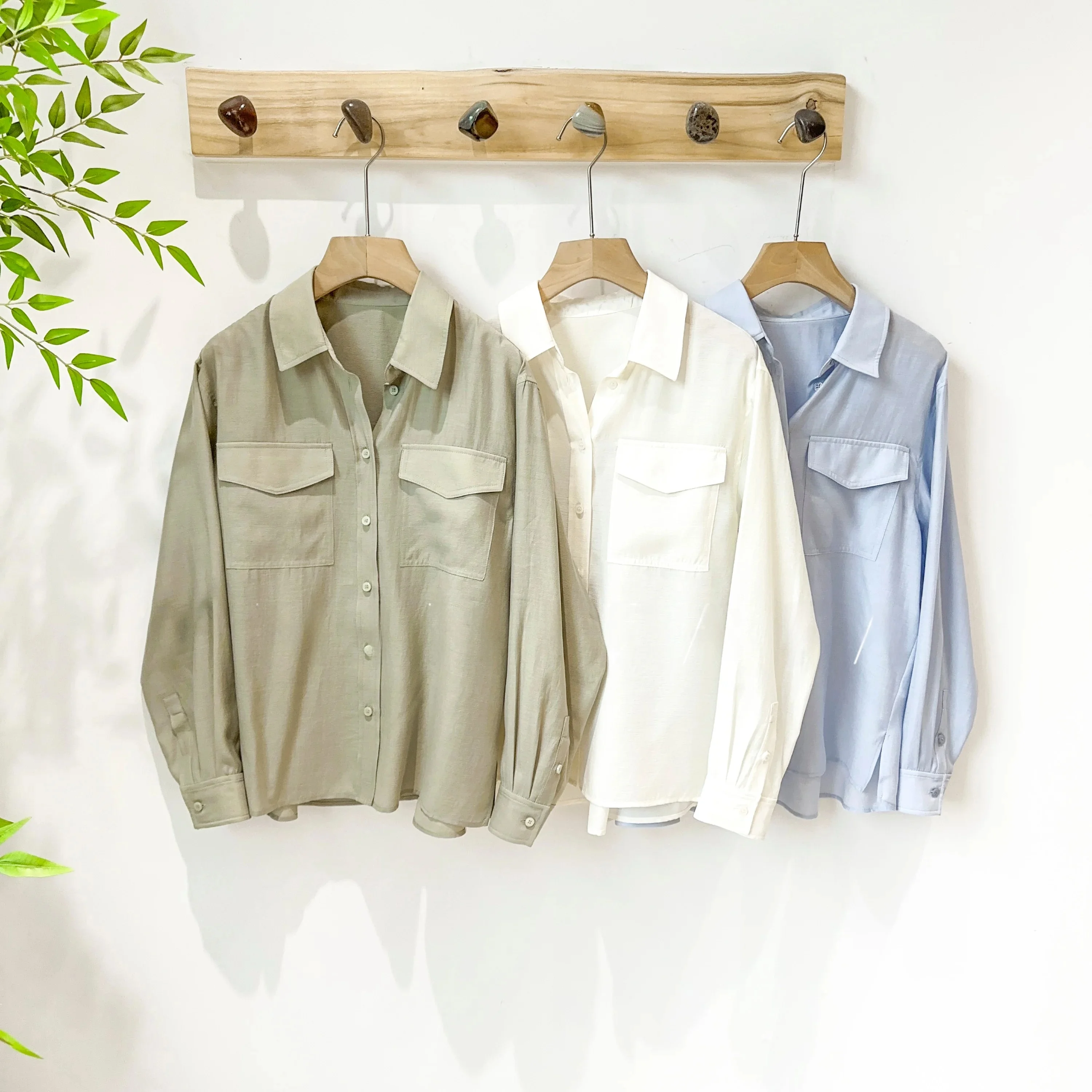 

Mimifafa ZC Pure Original 26 New Acetate Artificial Silk High End Versatile Casual 3D Pocket Shirt Women's Loose Fit Long Sleeve