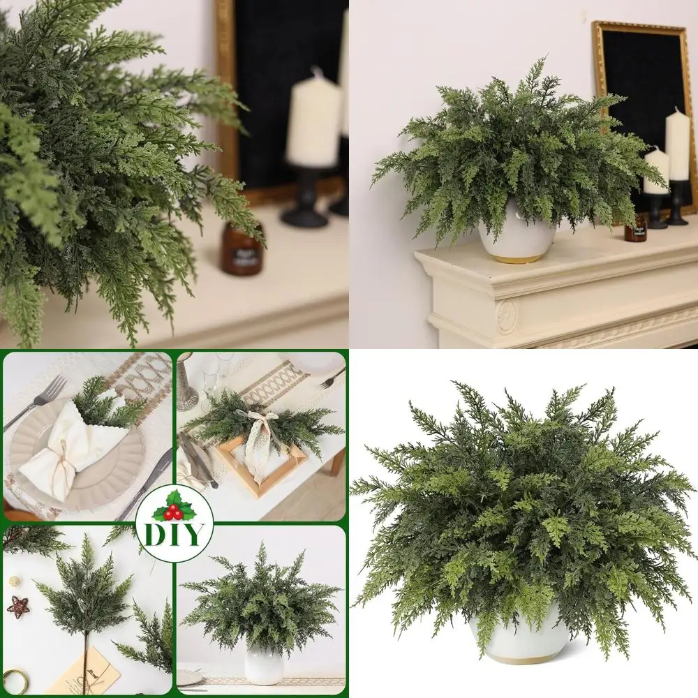 

Artificial Cedar Branches - 48 Pieces, Realistic Fake Pine Picks for Vase, DIY Crafts, Garland, Wreath, Indoor/Outdoor Home Deco