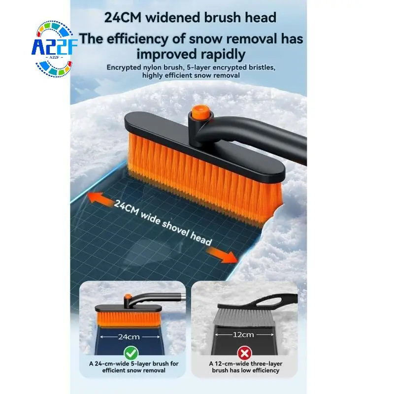 A22F-Extendable Snow Brush And Ice Scraper For Car Windshield, Car Snow Brush & Ice Scraper With 360° Pivoting Brush Head