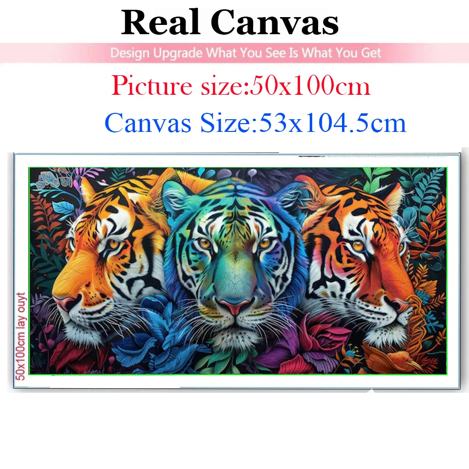 Fantasy Three Jungle Flowers Tiger DIY 5D Diy Diamond Painting Large Full Square Round Mosaic Diamond Embroidery Sale