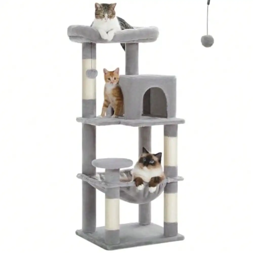 

45.7" Cat Tree For Indoor Cats 5-Level Cat Tower For Large Cats With Metal Frame Large Hammock 17.3"X15.3" Cat Condo With (18.5"