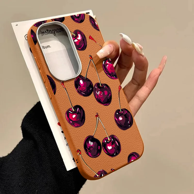 Retro Oil Painting Style Cherry Case For Samsung Galaxy S25 Ultra S24 S23 S22 S21 FE A54 A15 A35 A55 A16 A26 A36 A56 5G Funda