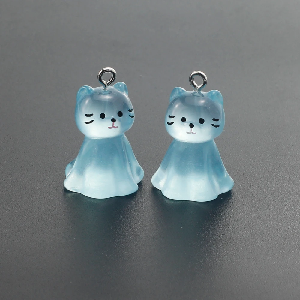 10pcs Cute Luminous Cartoon Cat Resin Charms Kawaii 3D Animal Pendants for Earrings Jewelry Keychain Making Diy Dollhouse