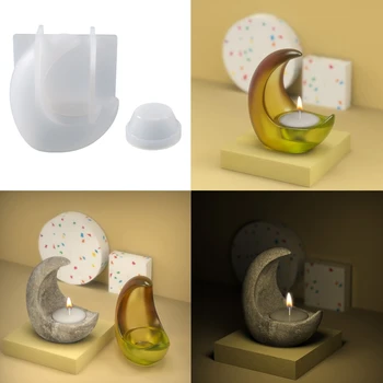Moon Shape เทียนผู้ถือแม่พิมพ์ 3D แท่งแม่พิมพ์ซิลิโคนสําหรับ DIY เรซิ่นหัตถกรรมและซีเมนต์ตกแต่งบ้าน