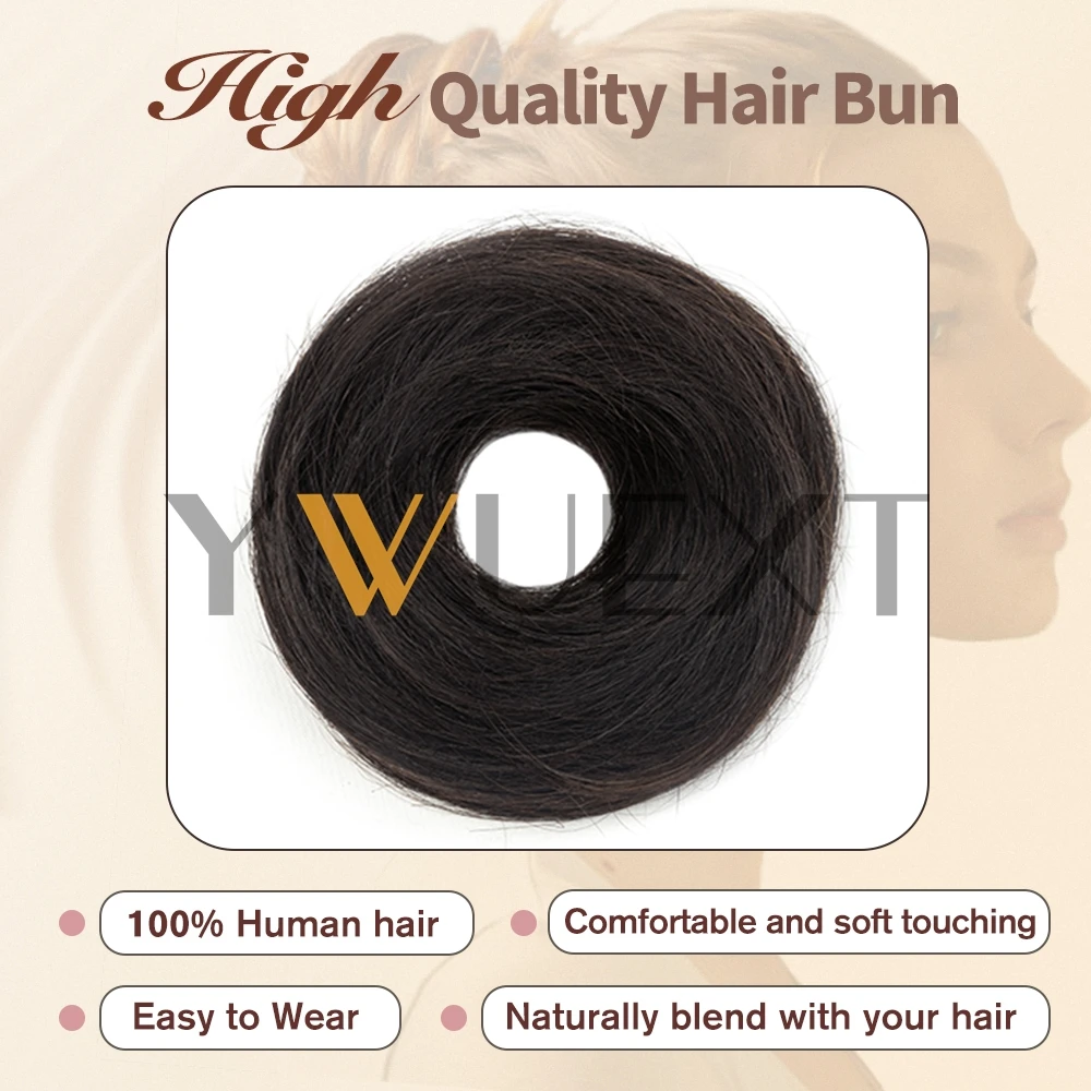 YWUEXT Real Human Hair Buns Chignon Updo Donut Wrap Ponytail Hair Extensions Remy Hairpiece Real Natural Human Hair for Women
