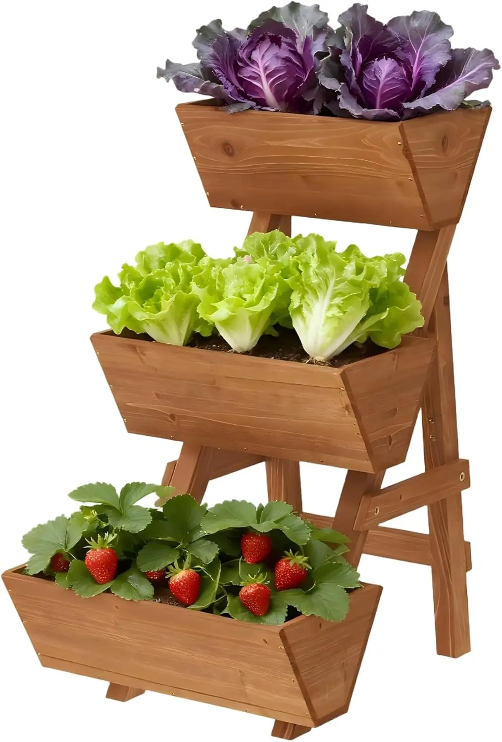 

3-Tiers Wooden Raised Garden Bed Tiered Planter Box Vertical Garden Planter Wood Plant Stand for Patio, Balcony, Freestanding. (