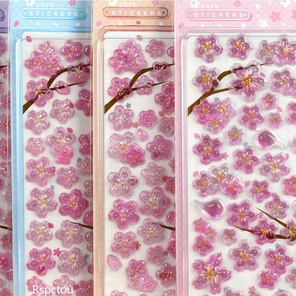 Kreative Pflanzen Rosa Sakura Cartoon 3D Relief Aufkleber Kawaii Mädchen DIY Schreibwaren Koffer Laptop Niedliche Dekoration Aufkleber Geschenke