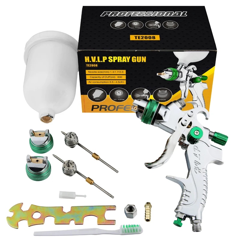 HVLP Gravity Feed Air Spray Gun 3 Nozzles 1.4MM, Professional Paint Tools Kits With 600cc Cup For Car Primer