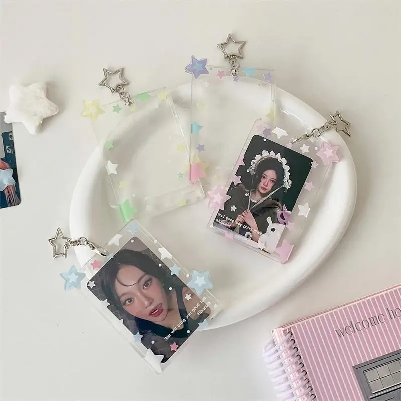 Cute Colorful Star Photocard Holder 3 Inch Card Display Protective Pendant Organizer for Idol Photos Collecting Gifts
