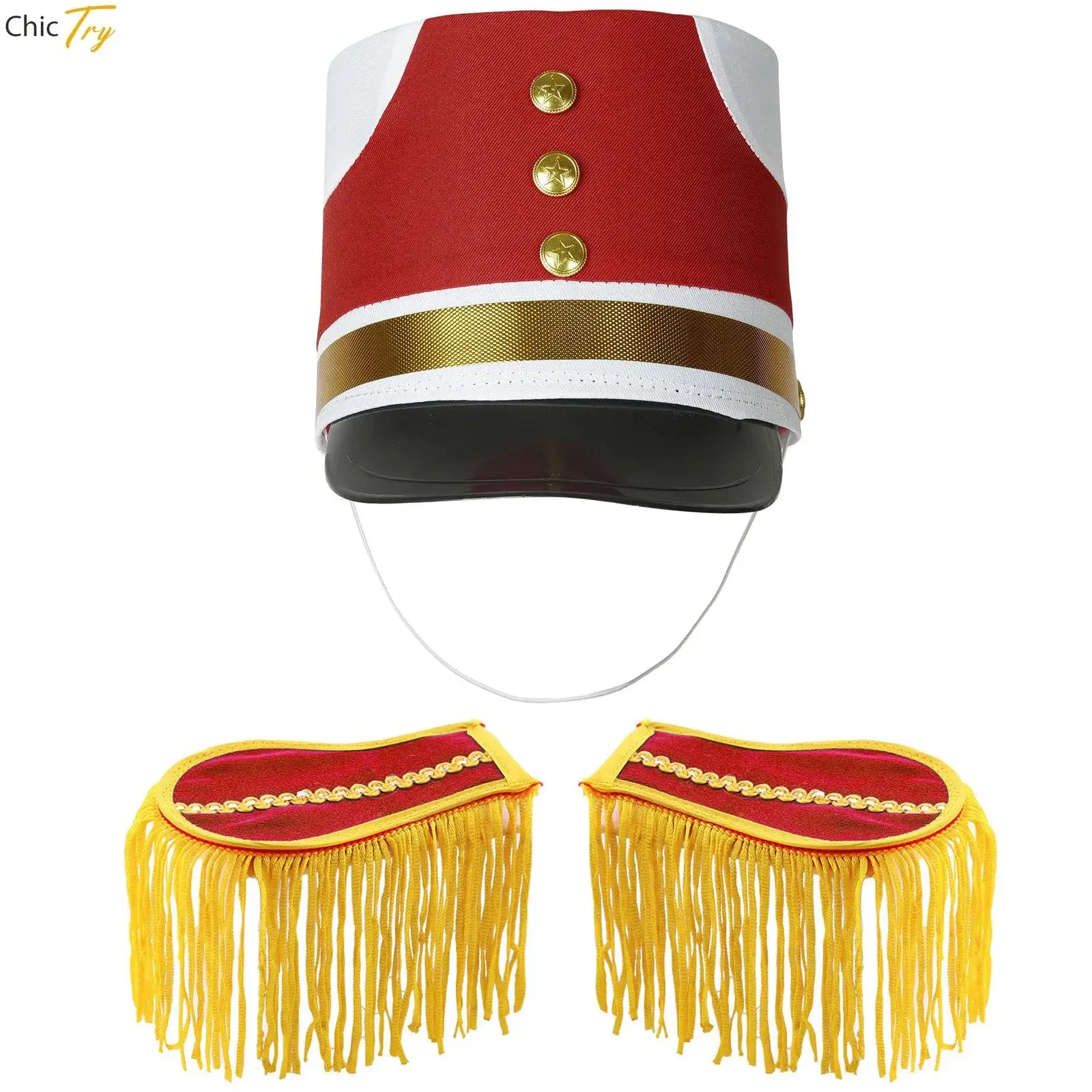 

Children Party Drum Band Costume Accessoroes Tassel Shoulder Boards And Top Hat for Halloween Stage Performance Honour Guard Hat