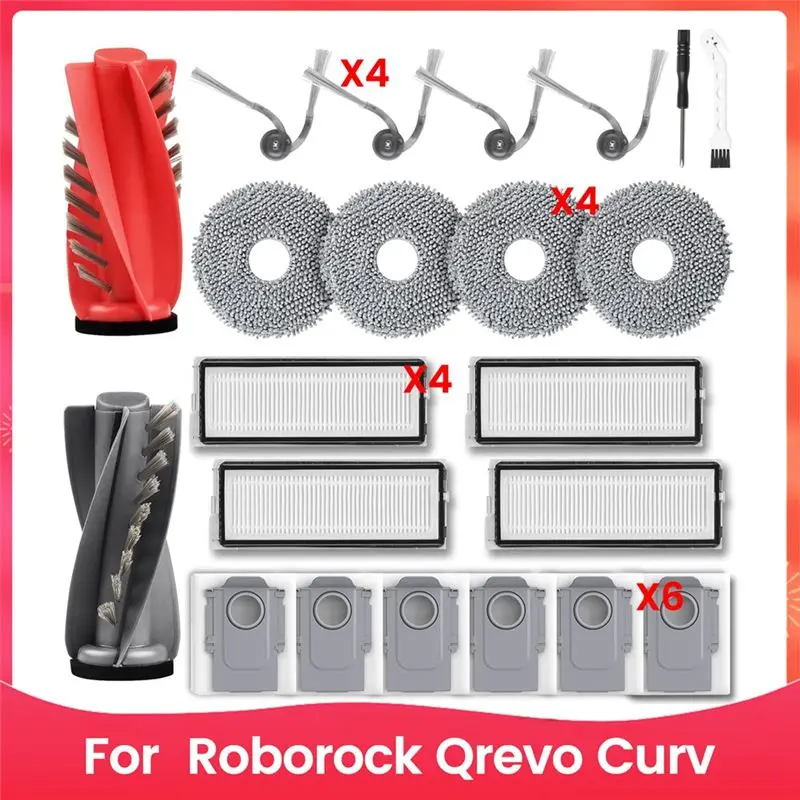 BHBD-For Roborock Qrevo Curv Robot Vacuum Cleaner Replacement Parts Main Side Brush Hepa Filter Mop Cloth Dust Bags