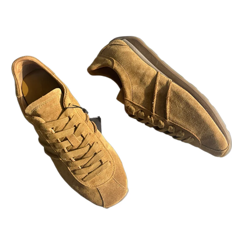 

Withered Genuine Suede Leather Sneakers Shoes Women Minimalist Retro Round Toe Deep Khaki Flat Training Shoes Women