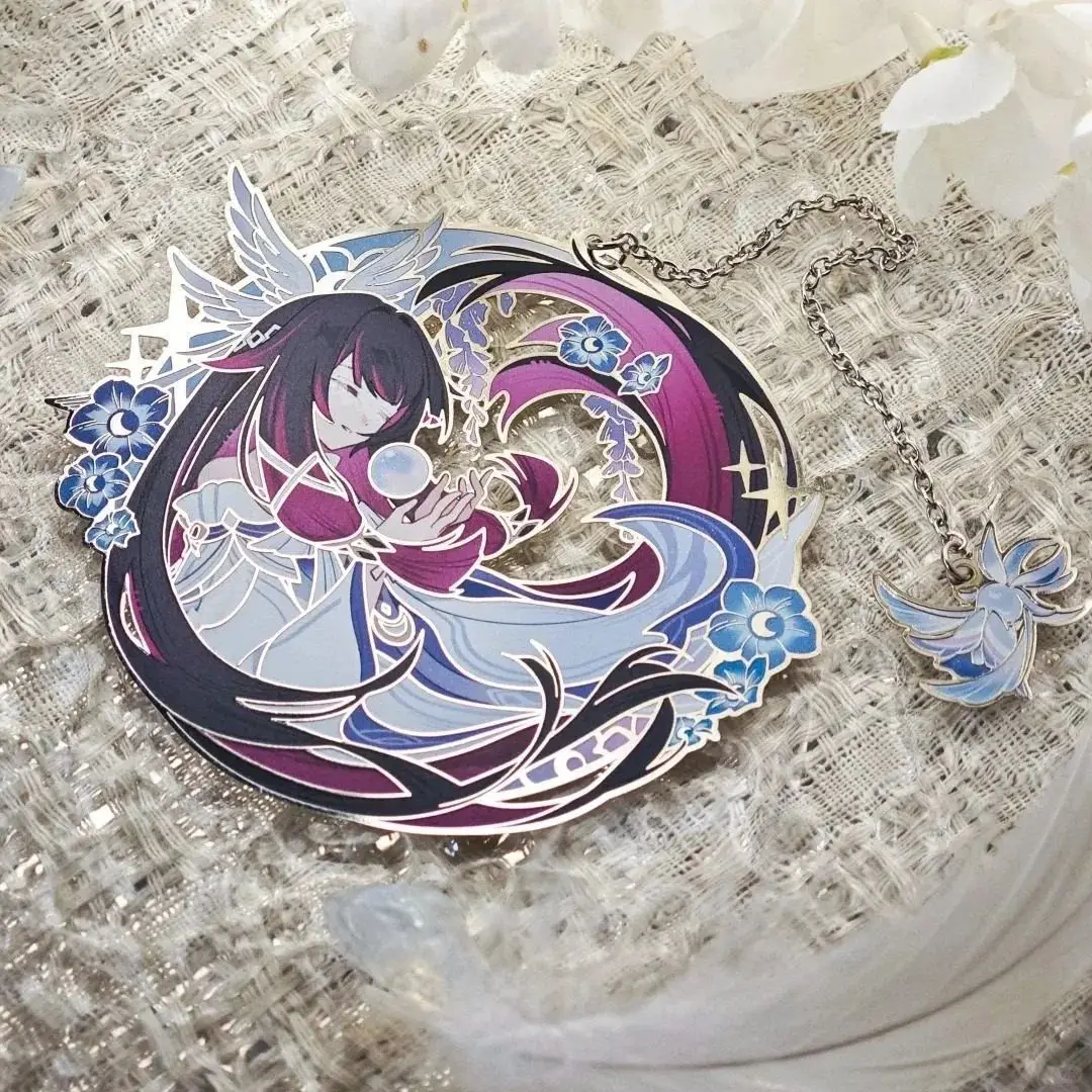 Marcapáginas de metal de Genshin Impact Columbia, exquisitos productos de anime, colección como decoración de escritorio para amigos