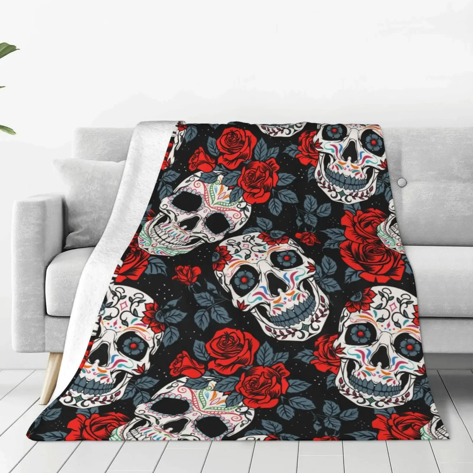 Marijuana Pot Leaf Weed Skull Smoking Blanket Lightweight Skulls Style Throw Blanket Super Soft Cozy Adults Bed Warm Blankets