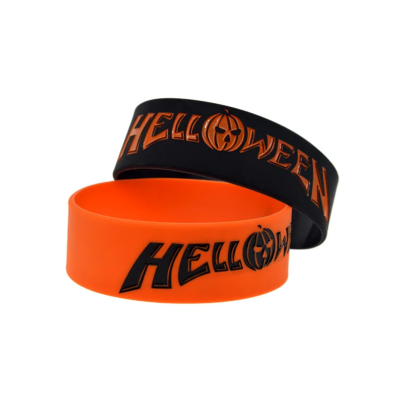 25 Stück, 2,5 cm breite Halloween-Silikonarmbänder, Party- und Festivalarmbänder, schwarz und orange. – Detail 1