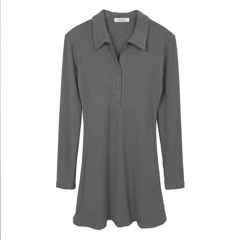 T-shirt Sexy Slim Fit Dr col rabattu longue Sve taille haute jupe ort mettant en évidence le corps singe fille douce et épicée