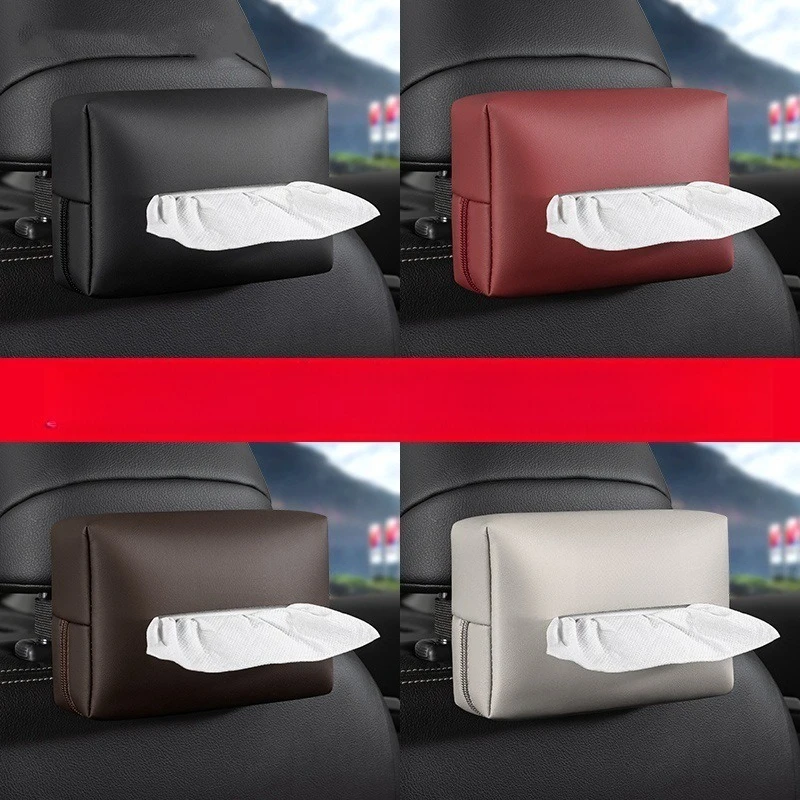 

New with Fix Strap Car Mounted Tissue Box Seat Backrest Organization Suspension Tissue Design Car Armrest Leather Tissue Storage