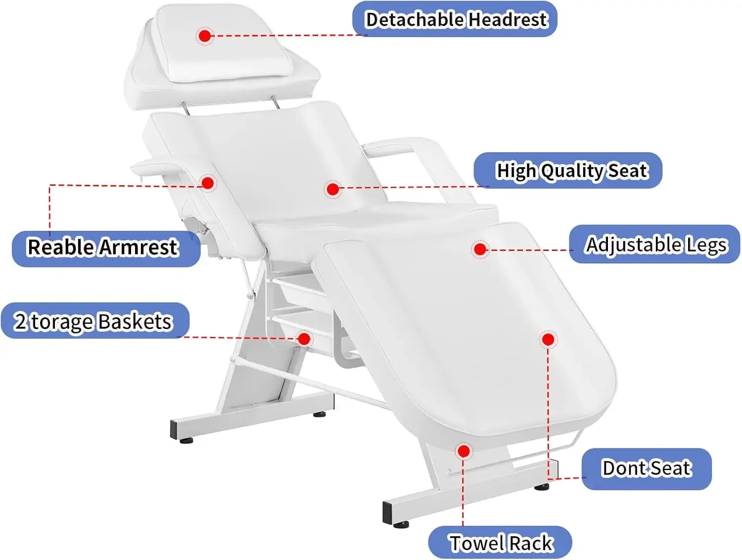 Tattoo Chair for Client Adjustable 3-Section Multipurpose with Hydraulic Stool for Esthetician Beauty Spa Tattoo Eyelash Equipme