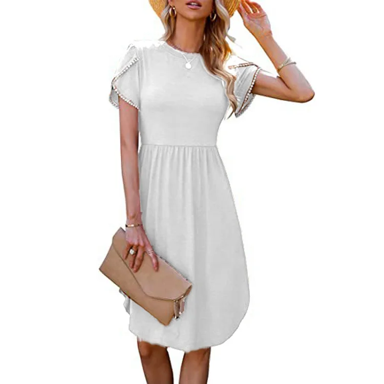 YJKDYK 2024 Women's Summer Dress Retro Casual Solid Cotton Dress Women's Long Summer Dress Soft Comfy Pure Color Dress For Women