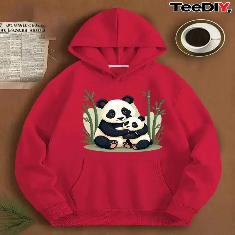Winter Fall Oversize Sweatshirt Women Plus Size Clothes Female Panda Family Bamboo Love Bamboo Print Top Pure Cotton Fabric