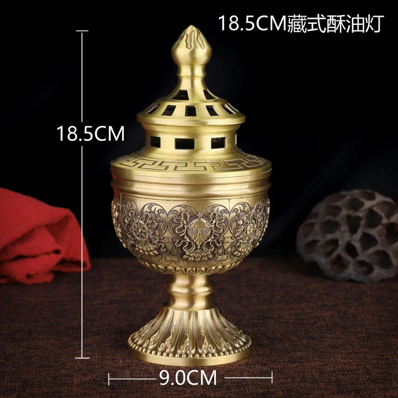 

Тибетский восьми благоприятных масла из чистой латуни, вечный резной ветрозащитный держатель лампы