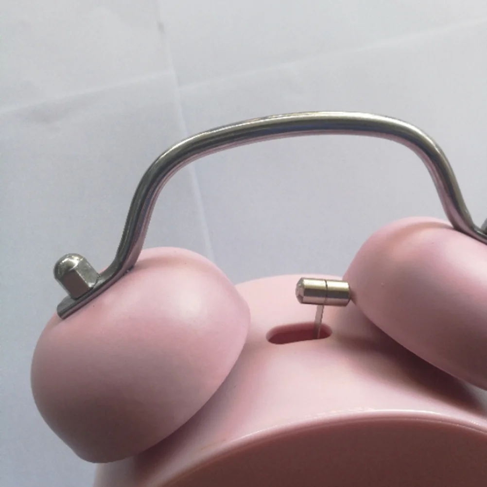 

Bell Small Alarm Clock Round Creative Desktop Clock Loud Wake Up for Hearing Impaired Silent Non Ticking Home Bedroom Pink