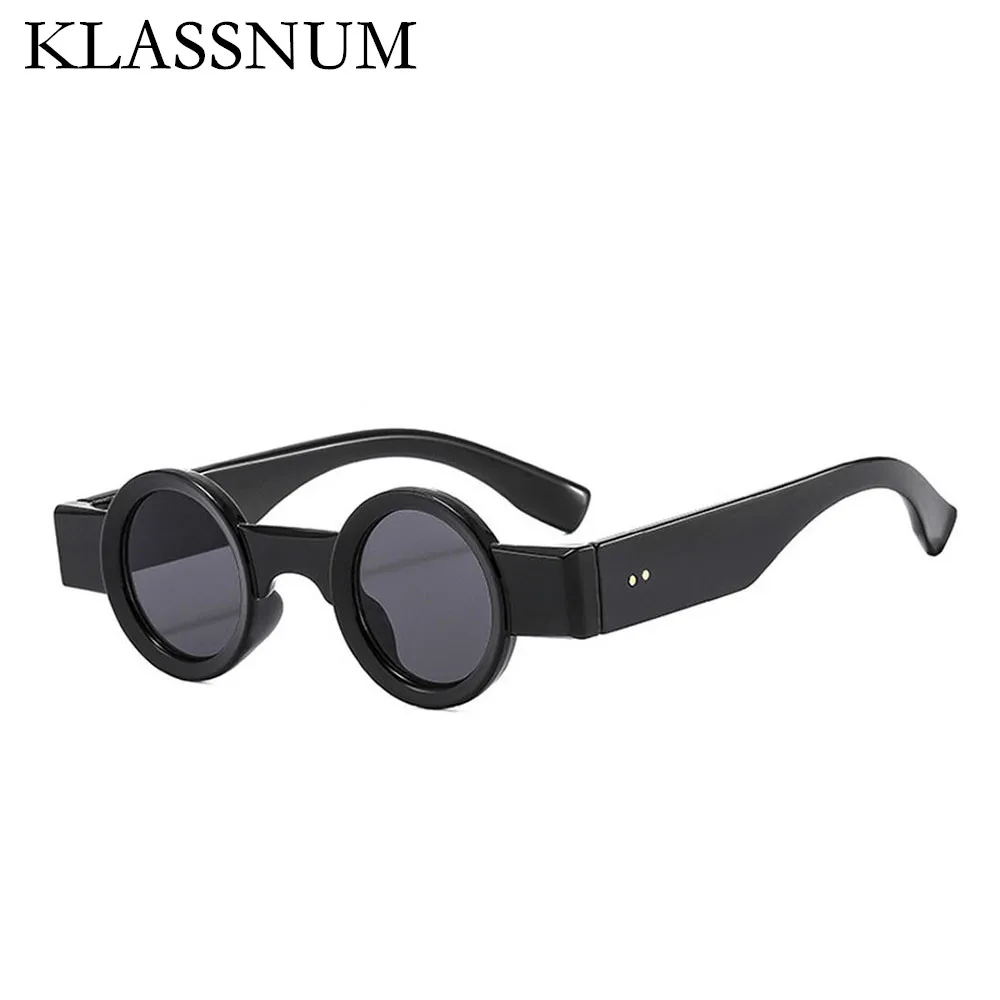 

KLASSNUM Vintage Punk Sunglasses Woman Luxury Brand Small Round Sun Glasses Female Small Ellipse Eyewear Mirror Oculos De Sol