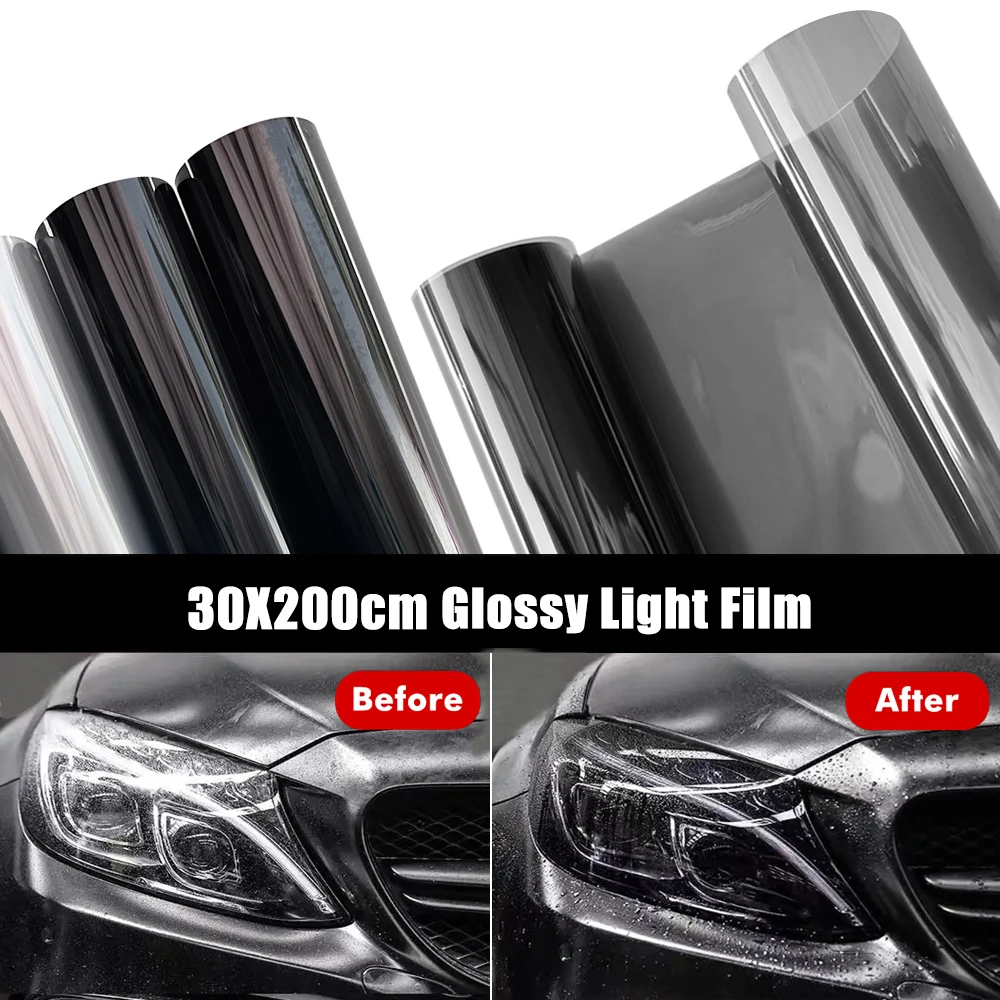 30*200cm Car Headlight Tint Fog Light Taillight Smoke Black Tint Vinyl Film Waterproof Film for Headlights Car Body Film