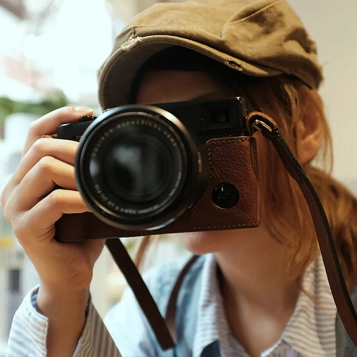 خمر حقيبة كاميرا جلدية حقيقية حقيقية حماية غطاء قاعدة حزام حزام ل فوجي فوجي فيلم XH2 XH2S X-H2 X-H2S