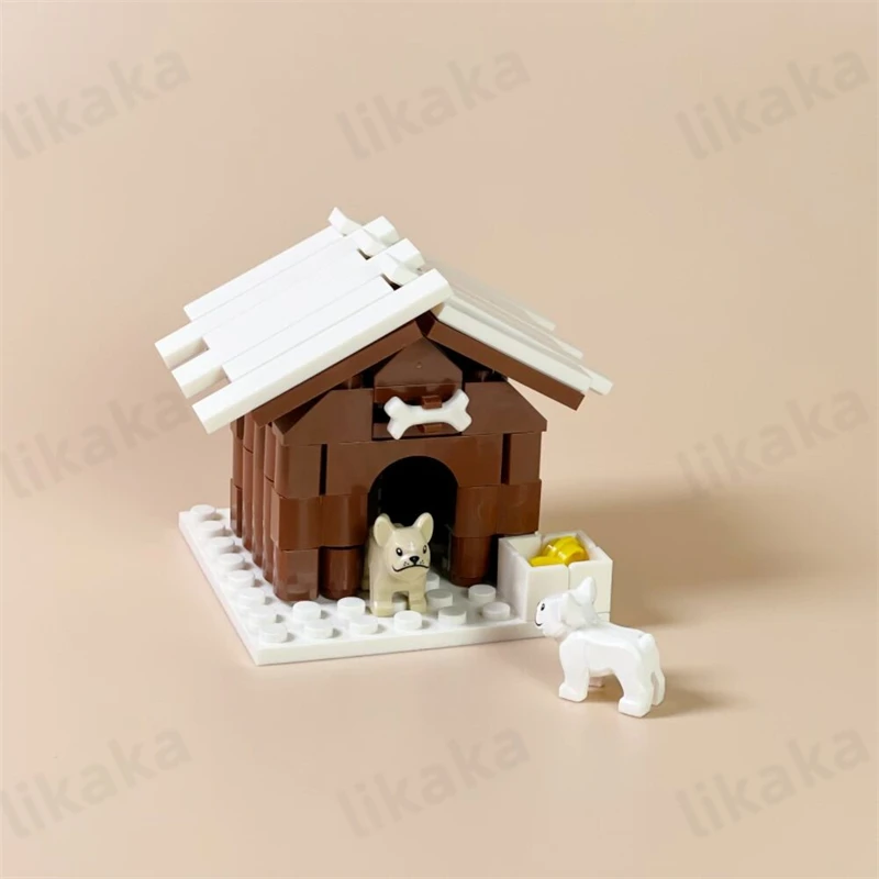 MOC Doghouse Building Blocks Toys City French Bulldog Blocks Kennel Bricks Toys for Girls Boys Gift Desktop Decoration