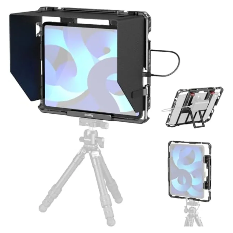 

Universal metal cage for iPad tripod mount adapter: aluminum black fits iPad Pro 12.9/Air/Mini with 1/4-20 and 3/8-16 threaded