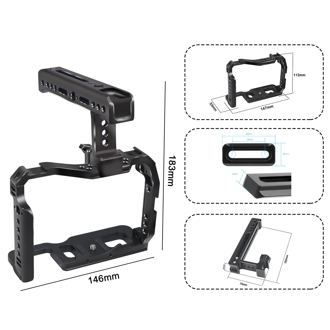 A7M4 A7R4 Kamera Vollkäfig Rig Griff Griff Arca-stil Kalten Schuh Halterung ARRI Ortung für Sony Alpha 7S III IV A7M3 A73 A7R3 A7S3 – Detail 21