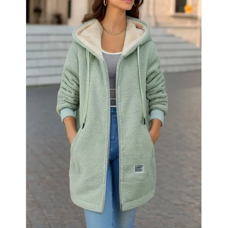 Thickened Fleece-lined Sweatshirt Women\'s Hooded Top Cardigan Winter Trendy New Style Lamb Wool Jacket Ladies Winter Coat