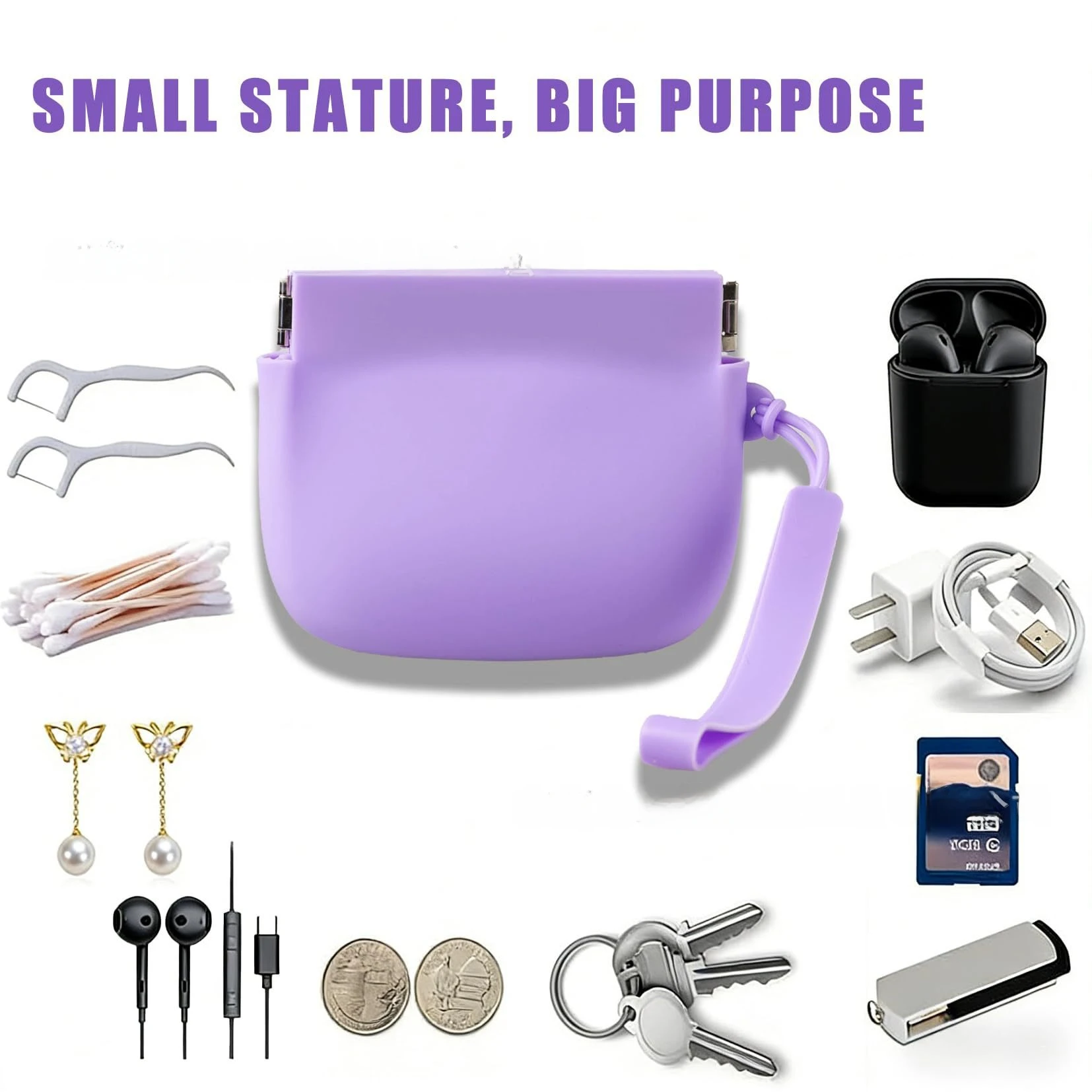 Silicone Mini Storage Pouch with Bullet Buckle, Portable Coin Purse for Jewelry Earphone Key Data Cable Red Envelope image 4