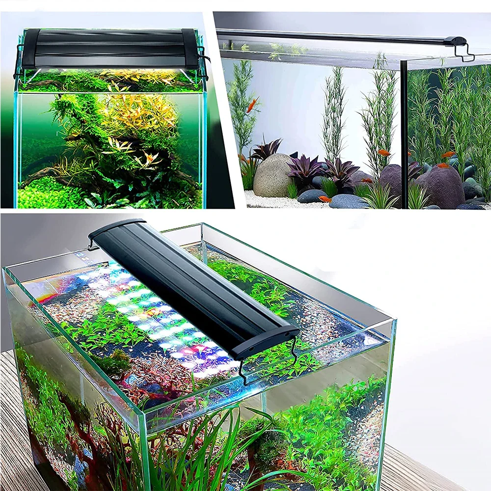 

Aquarium LED Light,Full Spectrum Fish Tank Plant Light,WRGB 7 Color Light Modes,Dimmable and Timing settings,Extendable Brackets