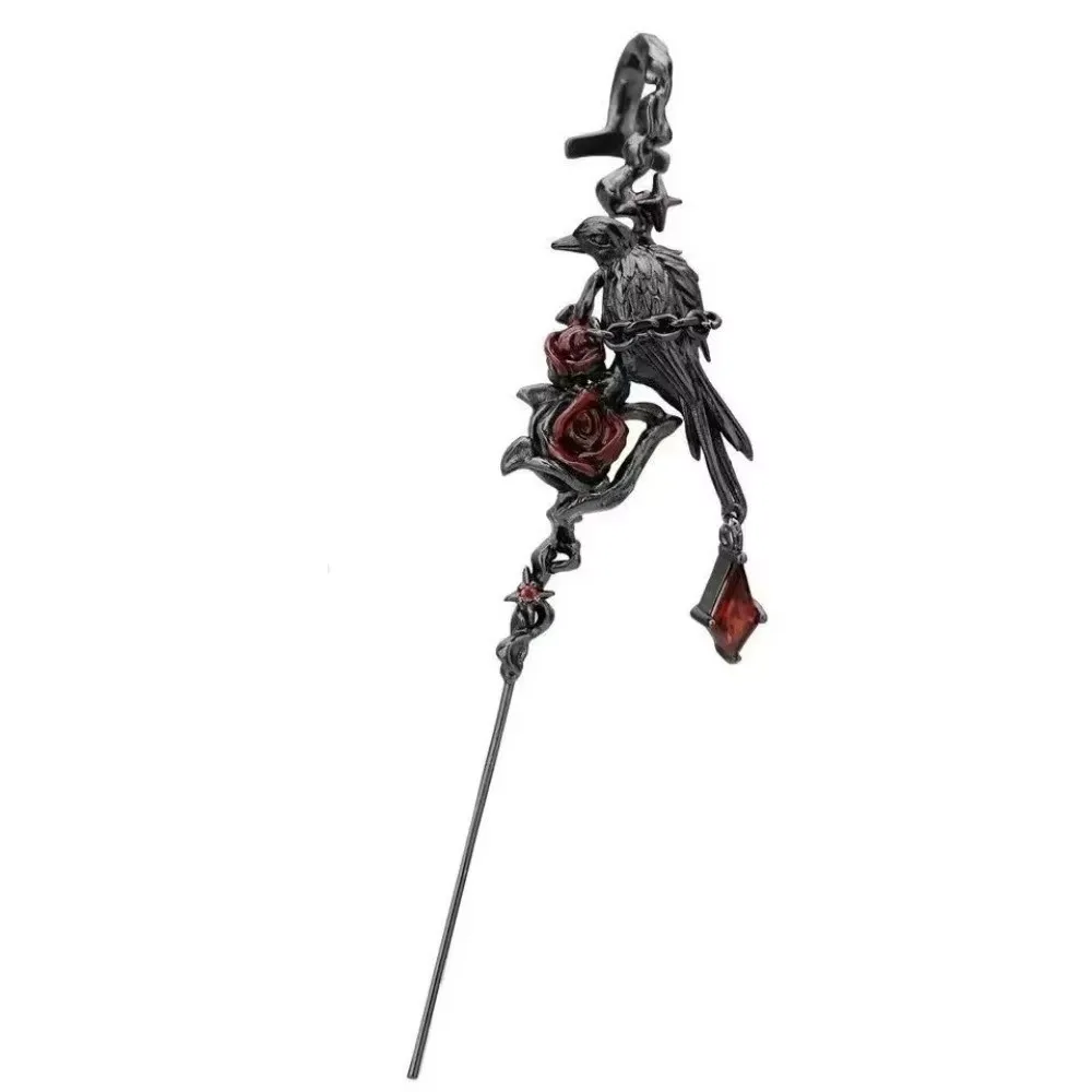 Punk Crystal Rhinestone Thorn Piercing Earring Red Black Silver Colors Ear Pin Lightweight Crow Ear Stick Subculture Wear