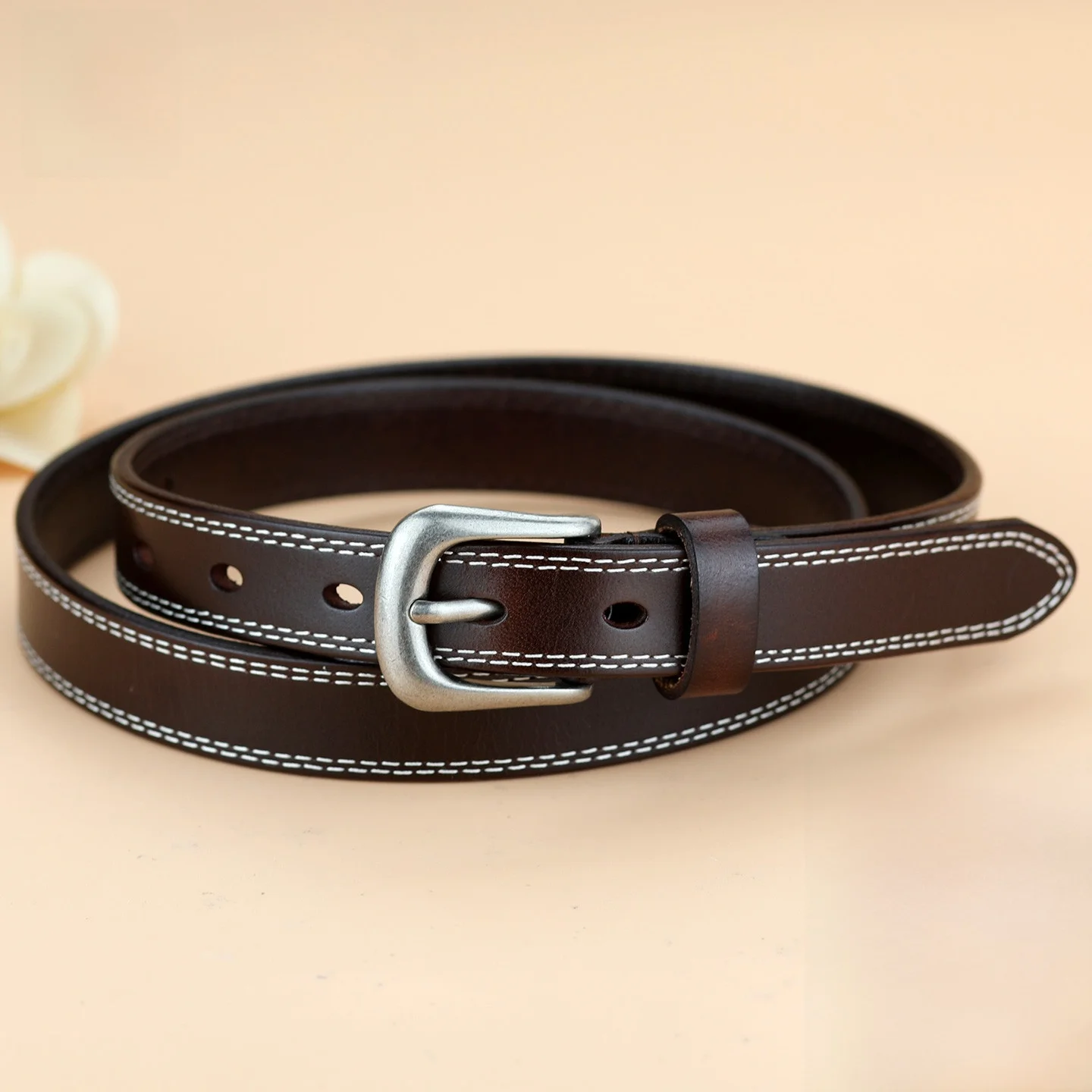 レディース本革ベルト-ヴィンテージ-幅広-細め-カジュアル-多用途-スカート・ジーンズ用-装飾-合金バックル-シングルサークル