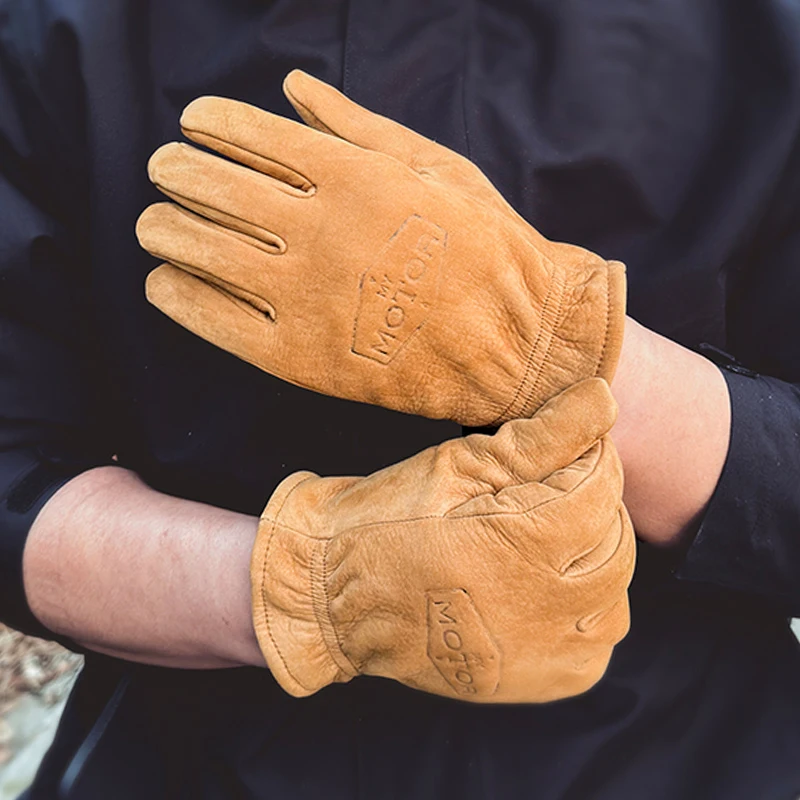 First-Layer Cowhide Warm Gloves, Vintage Motorcycle Gloves, Unisex Cold-Proof Warm Gloves