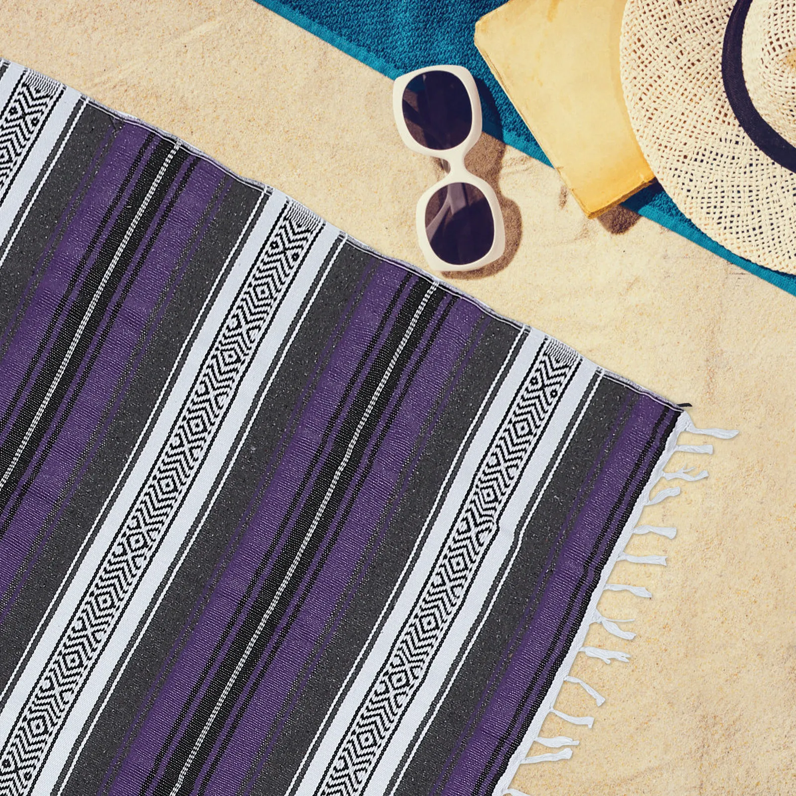 Woven Mexican Blanket Polyester Cotton Blend Serape Throw for Outdoor Concerts Evening Strolls Office Car Sofa Bed Decor