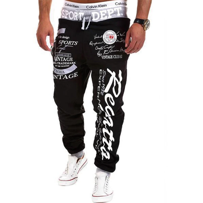 Męski nowy modny Hip Hop na co dzień spodnie do joggingu z nadrukiem listowym sportowy siłownia Slim Fit luźne spodnie spodnie dresowe jesień zima