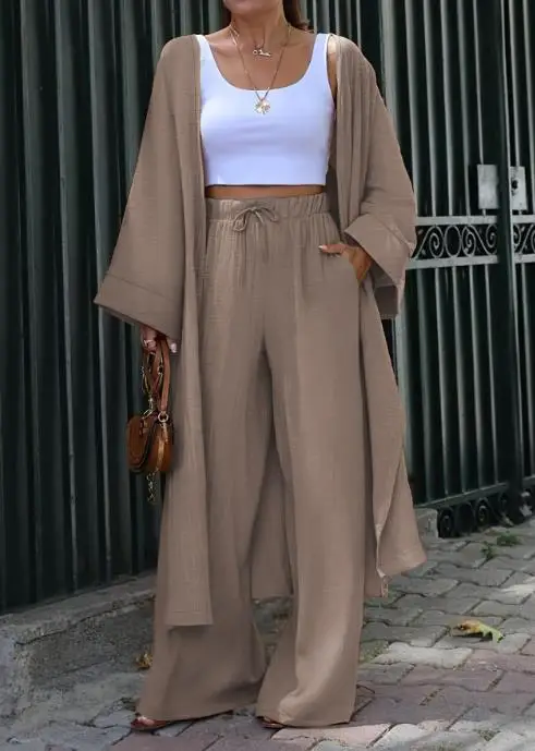 

New women's plus size casual long jacket and wide leg pants loose two-piece set for autumn 2025