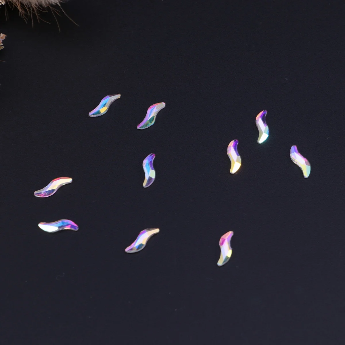 

10Pcs Nail Rhinestones Crystal Decoration Imitation Gems 2x9mm S Shape Flat Back DIY Nail Art Decor for Home Salon Use