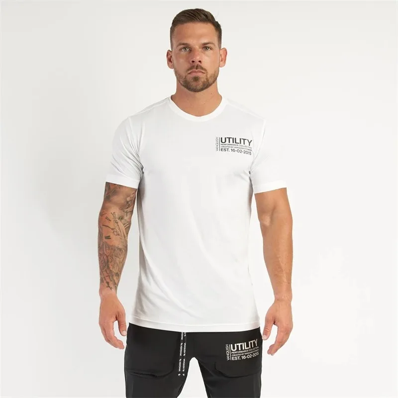 Summer New Sports Fitness Men\'s T-shirt joggers Gym Running Training Clothes Cotton round neck slim fitting elastic short sleeve