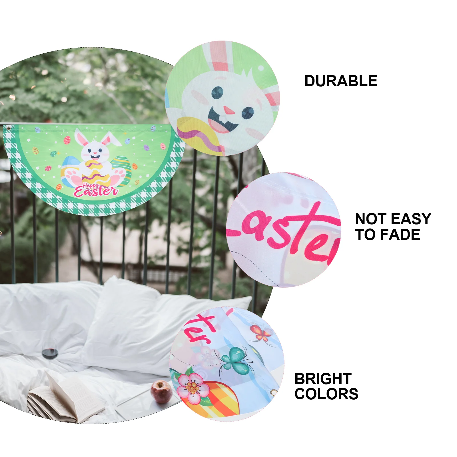 Happy Easter Banner Fan Fence Party Flag Spring Bunting Colorful Polyester Holiday Decor