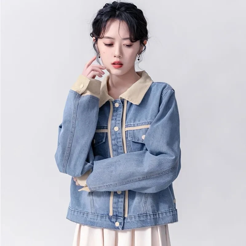 Denim Jacket Womens Clothing Spring Autumn New Embroidered Fashion Denim Coat Female Splicing Versatile Loose Outwear