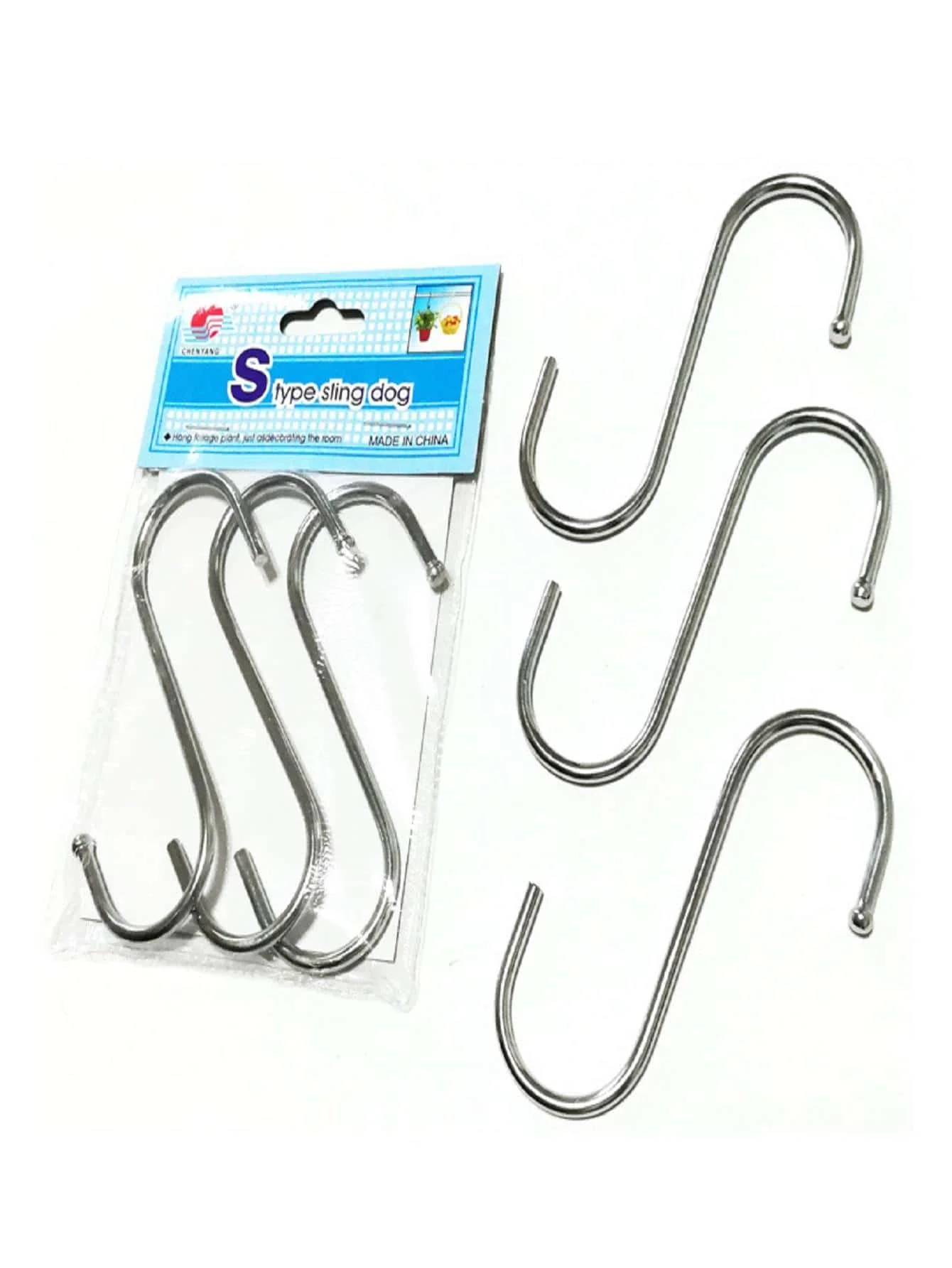 3pcs/set 9cm metal chrome plated S-shaped hook, kitchen bathroom hook, clothing hook