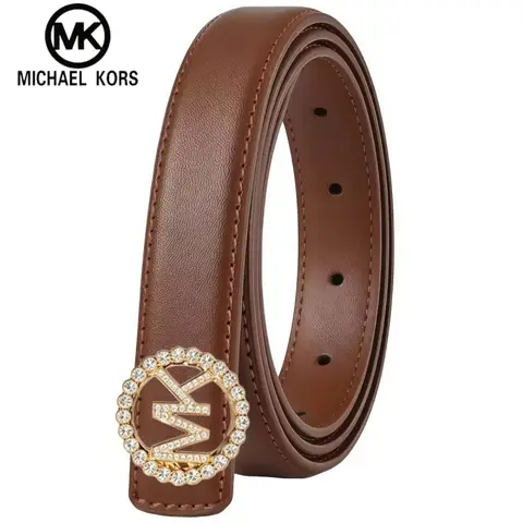 Michael Kors Women's Fashion Letter with Diamond Belt Wallet MK High Quality Diamond Set Hardware Buckle Versatile Card Bag Belt